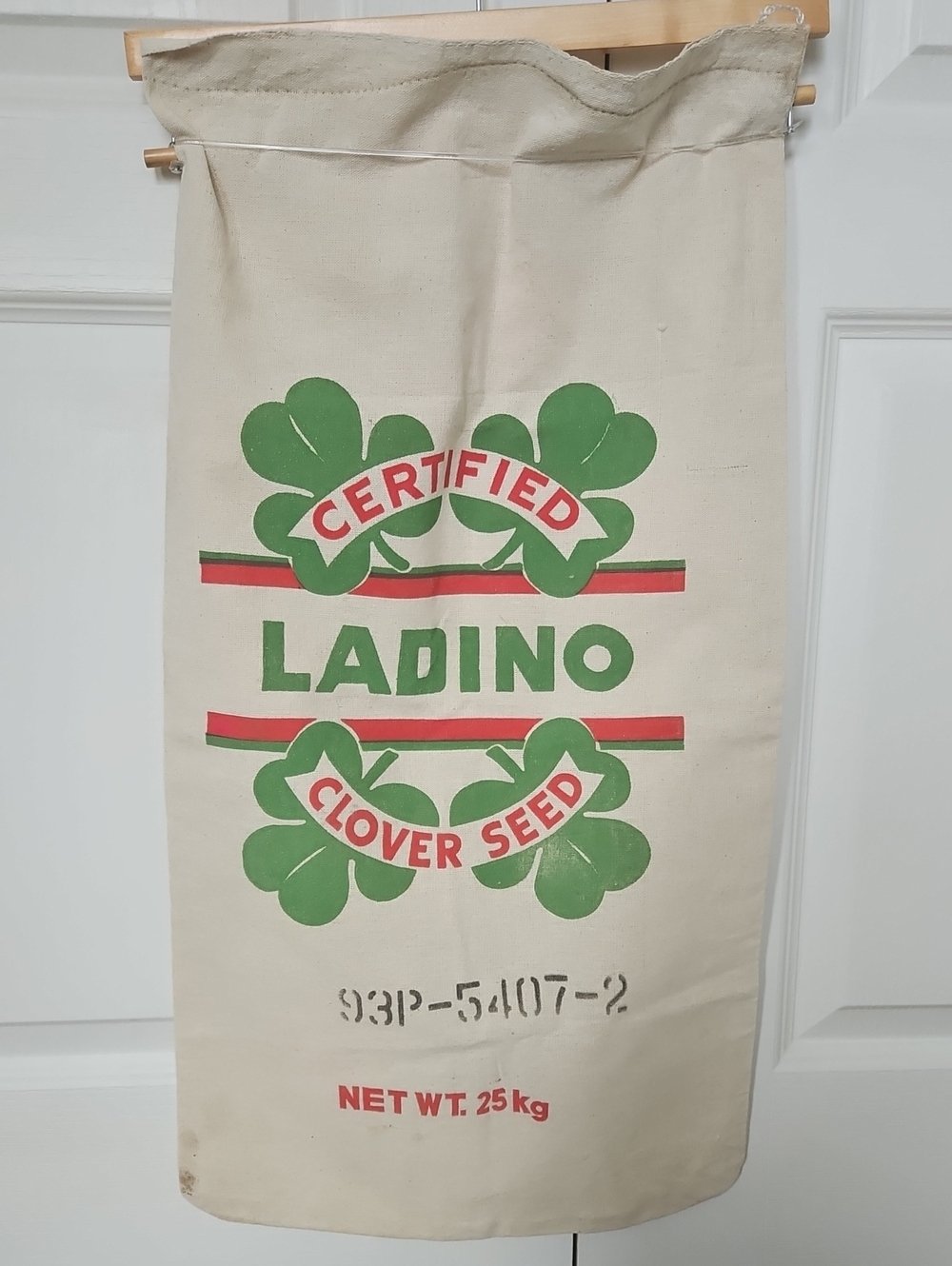 Vintage Cloth Ladino Seed Sack with Green & Red Clover Print